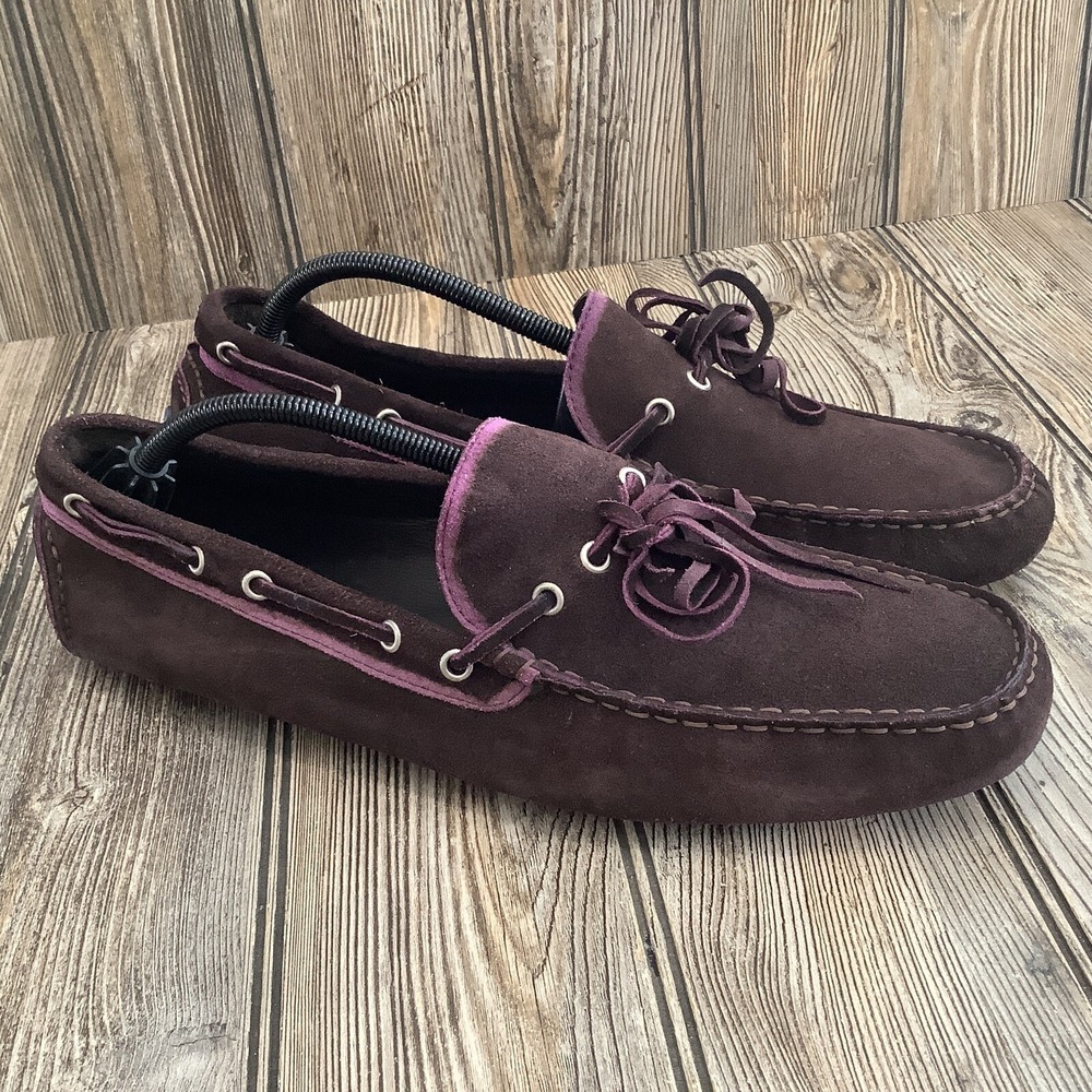 Thomas Dean Italian Driving Loafers Mens 11.5 44.5 Brown Suede Slip On Shoes